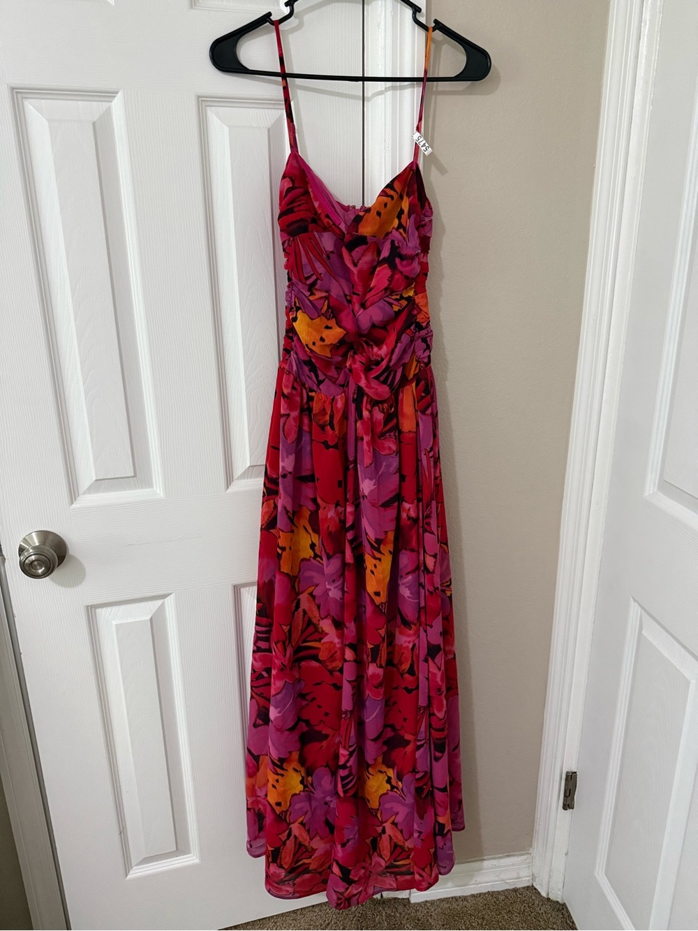 Floral Pink & Orange Maxi Dress with Spaghetti Straps